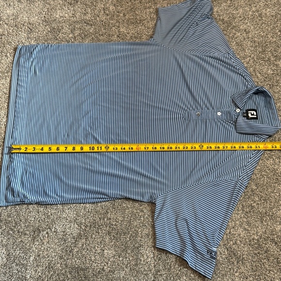 Footjoy Golf Polo Shirt Blue and Black Striped Men’s Size Large Ventura - Picture 5 of 9